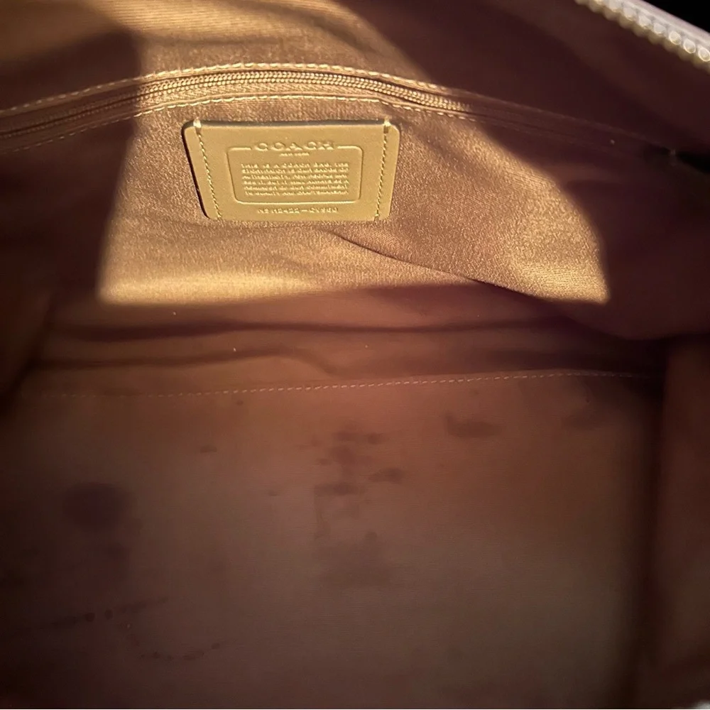 Coach Olive Pebbled Leather Satchel with Chain Trim and Scarf-Wrapped Handles